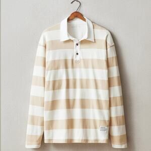 NWOT American Giant Stripe Rugby Long Sleeve Shirt Men's Medium Khaki